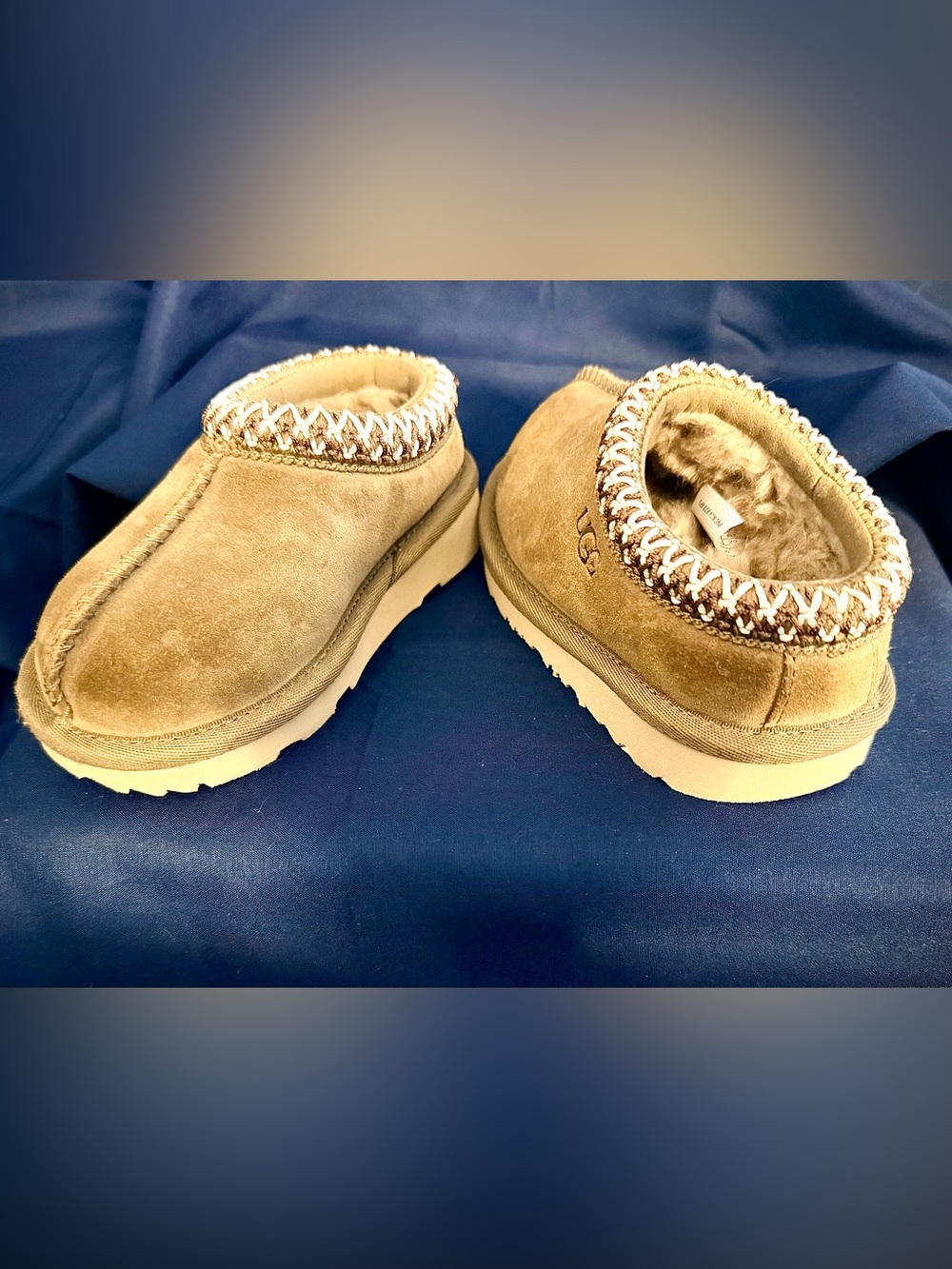 UGG Toddler Taupe Suede Cozy Slip-On Clog with Decorative Trim